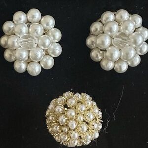 Chic Pearl Jewelry Set Circular Earrings & Size 6 Gold and Pearl Circular Ring